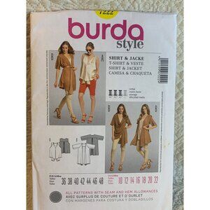 Burda Misses Shirt Jacket Sewing Pattern sz 10-22 7222 - uncut